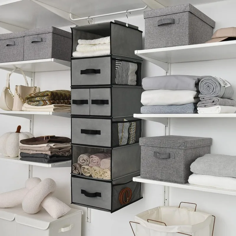 

Hanging Closet Organizer 6 Shelves, Closet Organizers And Storage With 5 Drawers, 6 Side Pockets Closet Hanging Orga
