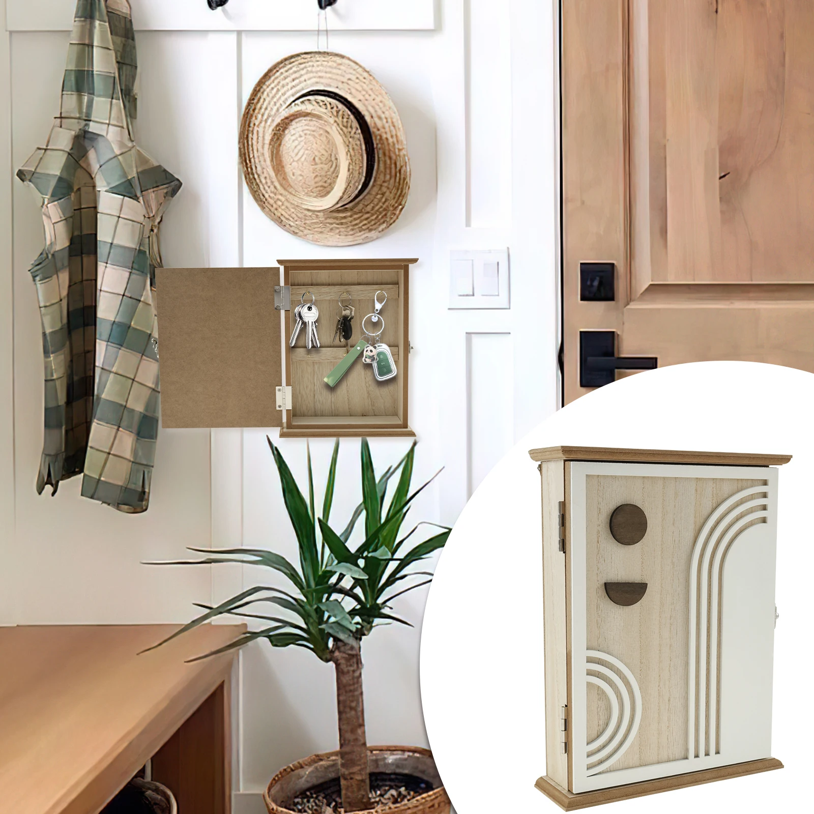 

Wood Key Cabinet for Hanging Keys Wall Mount Wood Key Box Holder With Inner Hooks Back Hook Hanging Wood Wall Key Box for Home