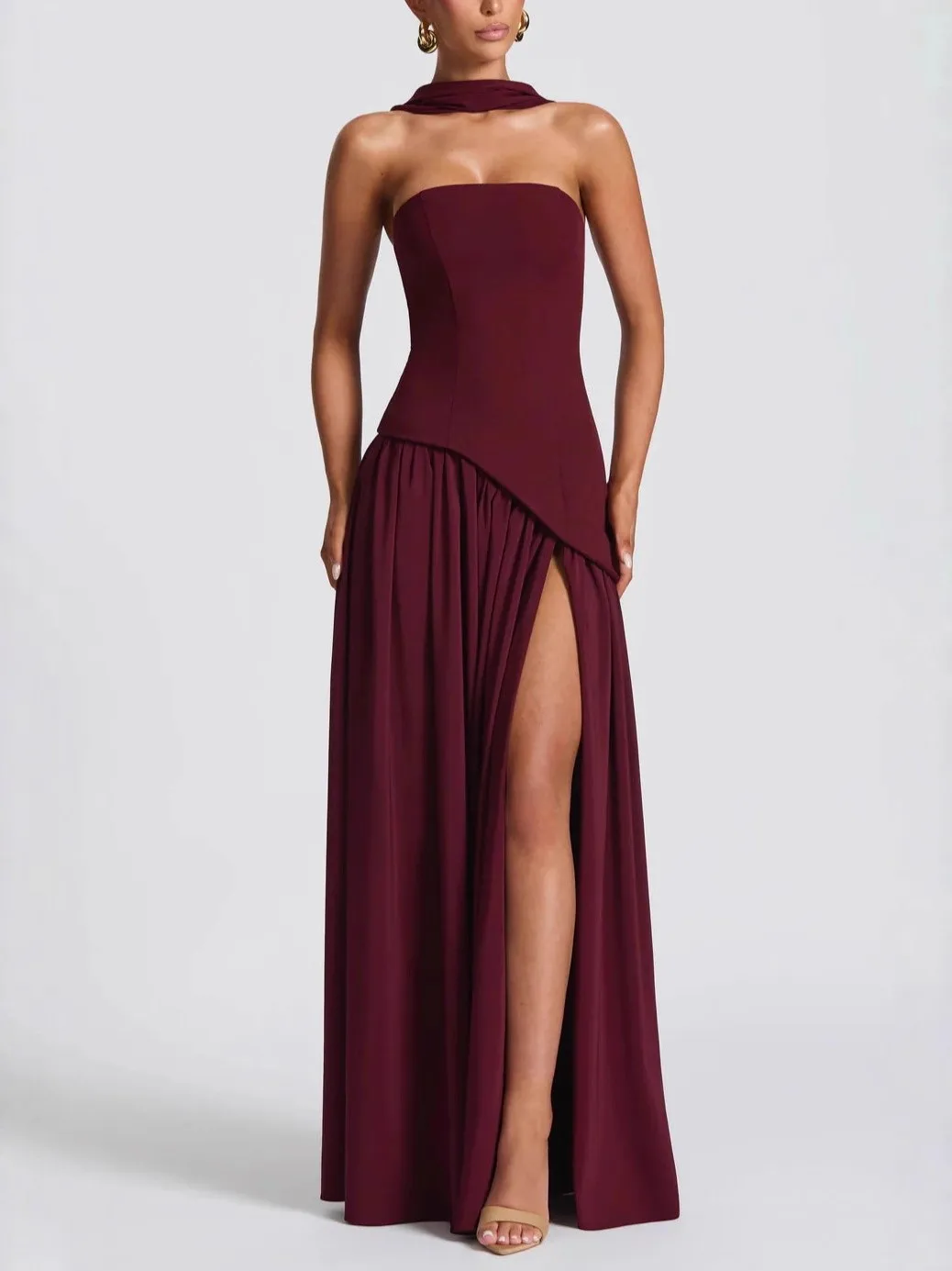 Nieuwe Tube Top Effen Split Jurk Mode Sexy Backless Halter Hals Lint Jurk Zomer Elegante Vakantie Party Voor Vrouwen Jurken Gewaad - afbeelding 2