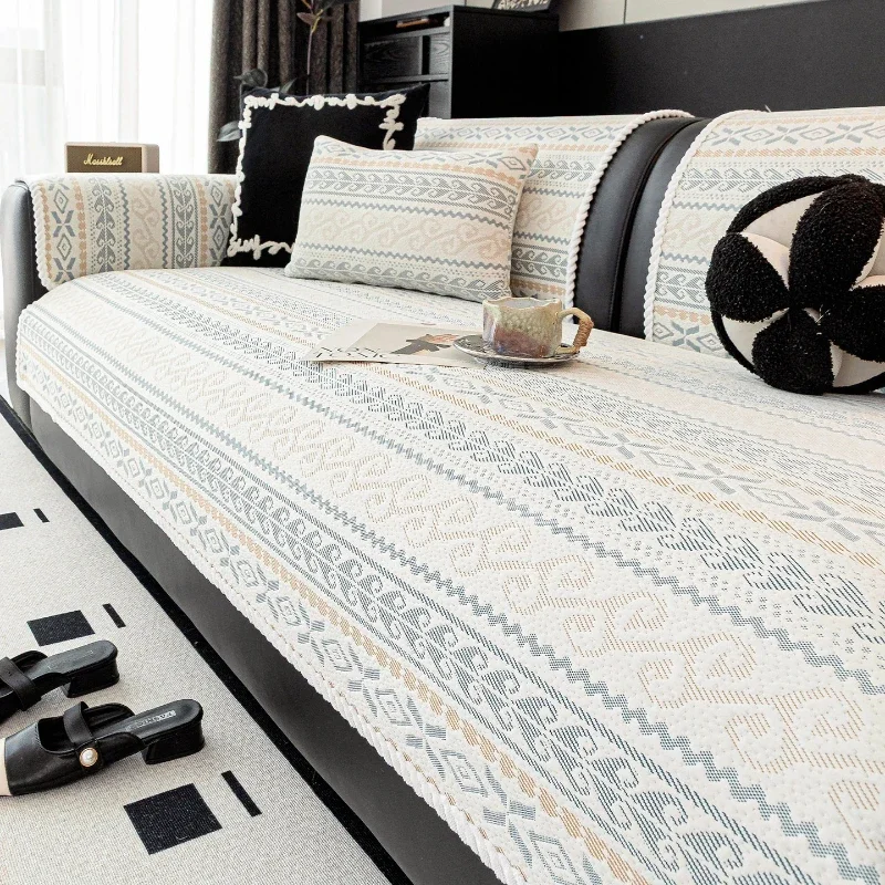Space Cotton Geometric Jacquard Couch Cushion Non-slip Sofa Cover Washable Couch Mat Multi-size Combination Straight Sofa Mat