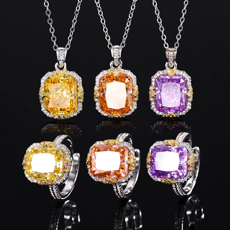 

Purple Cushion Cut Two Tone Adjustable Ring Necklace Sparkling Statement Jewelry Women Wedding Party Gift 2025 Trend Accessories