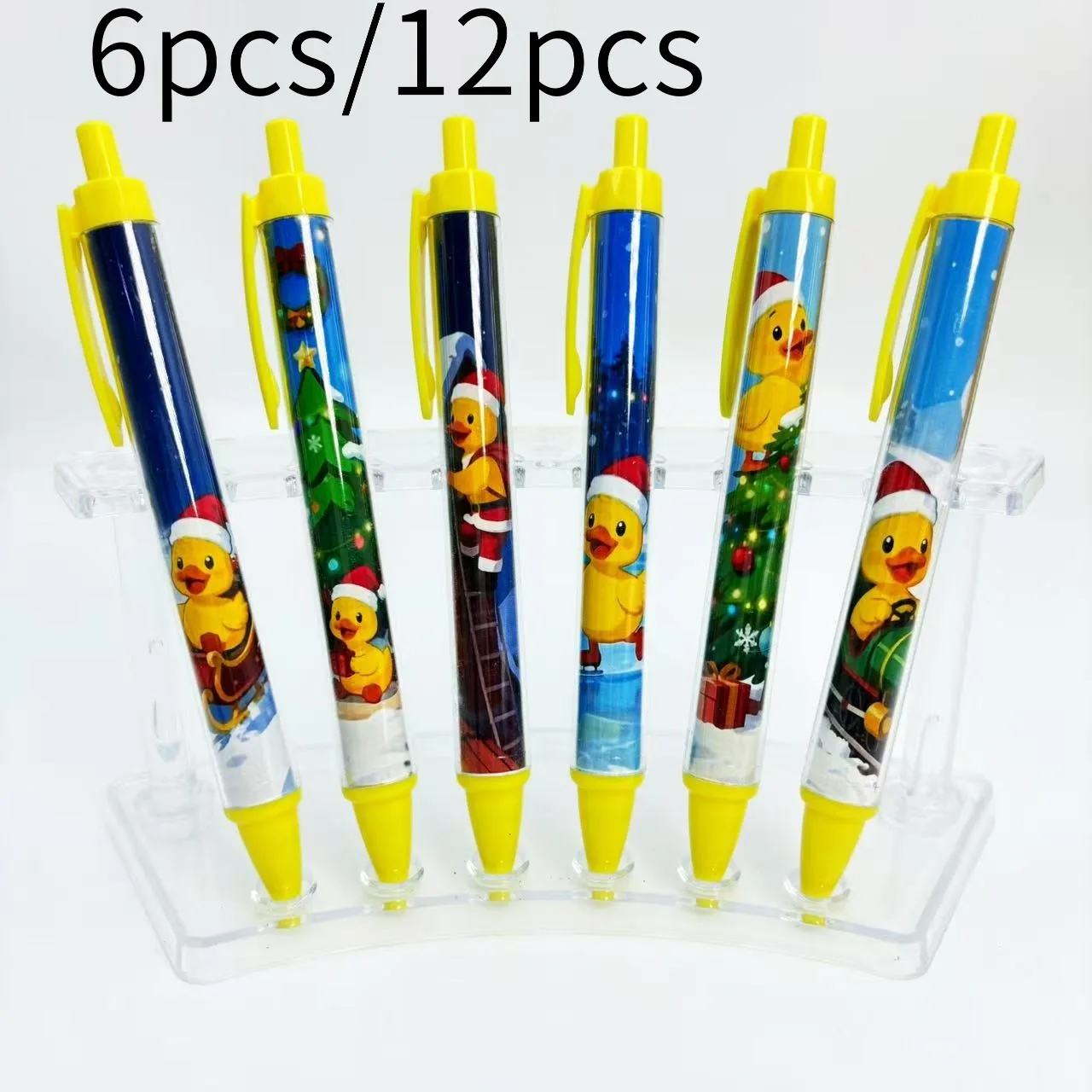 6 Stück/12 Stück kreative kleine gelbe Ente-Thema einziehbare Kugelschreiber gelbe Weihnachts-Enten-Serie Kugelschreiber Urlaubsserie einziehbare Kugelschreiber