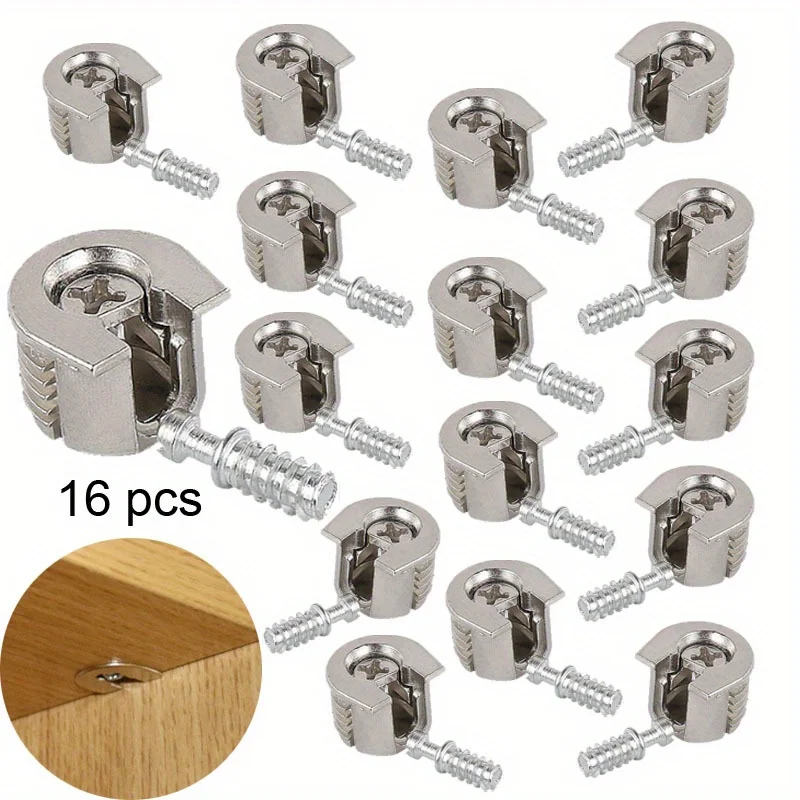 16pcs Furniture Cupboard Cabinet Pin Pegs Plank Plastic Support Bracket Cam Connector hardware Fixing fittings 3 in 1 Bracket