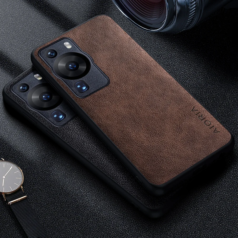 Premium Luxus Leder Handyhülle für Huawei P60 P50 P40 P30 Pro Lite Pocket Funda Retro Business Style Einfarbige Abdeckung
