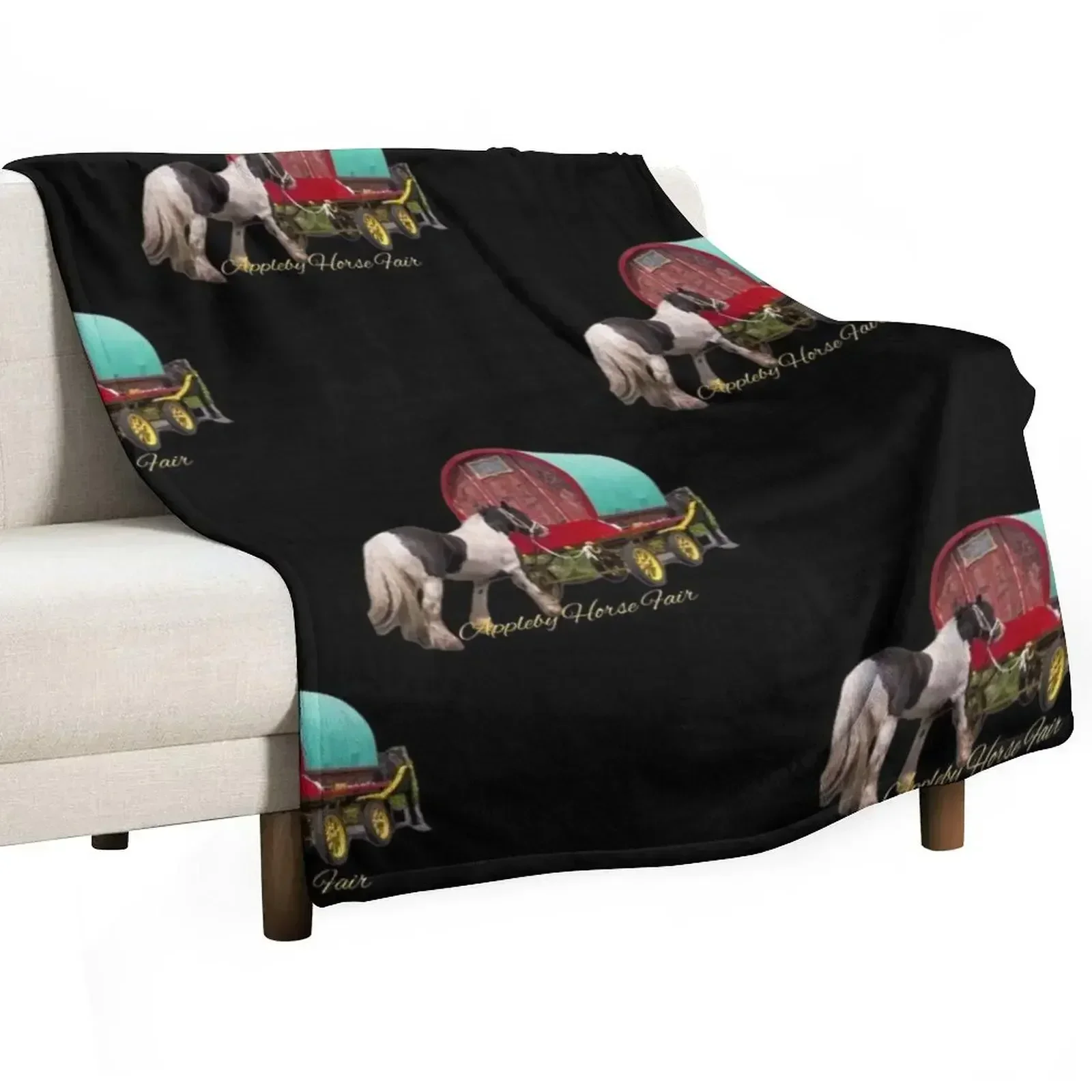 horse drawn caravan, Appleby fair Throw Blanket Custom Picnic Soft Beds halloween Blankets