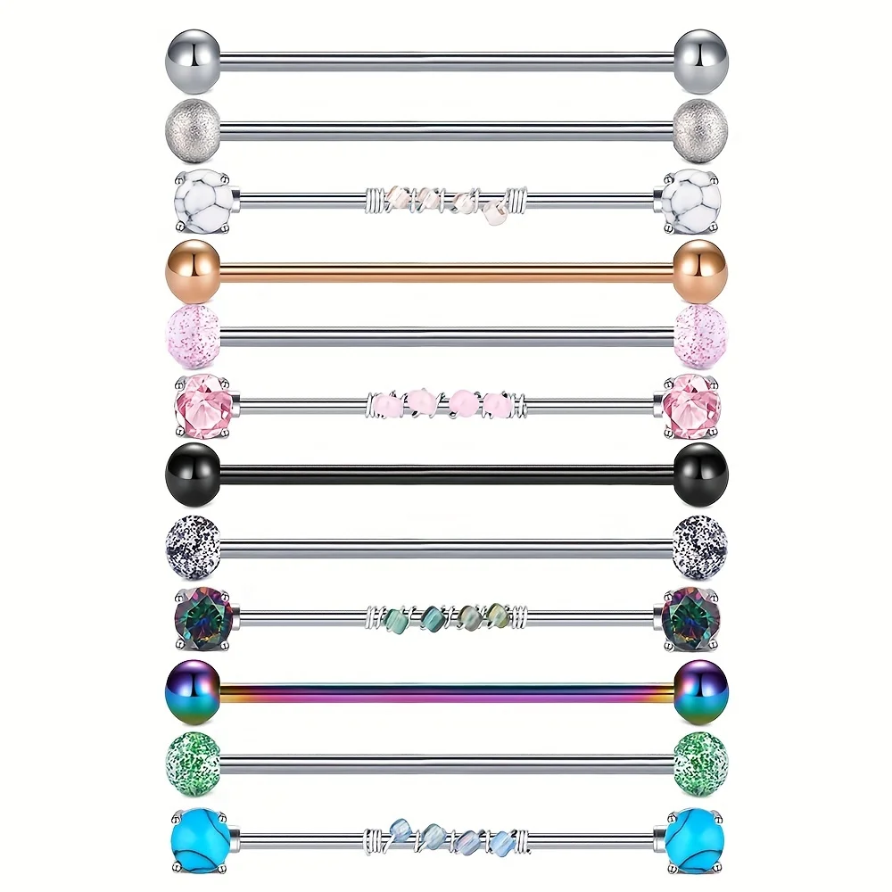 Three-piece Set Of Industrial Bars 14G Long Bone Studs 38mm Ear Bridge Industrial Bars Ear Piercing Jewelry