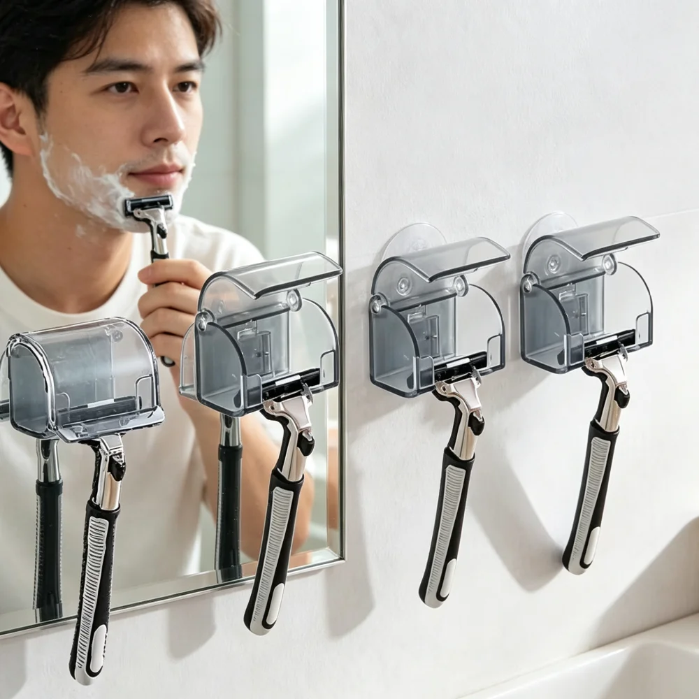 Manual Shaver Storage Rack Self-adhesive Bathroom Organizer Holder 1 or 2Pcs Optional for Bathroom Home and Travel Use