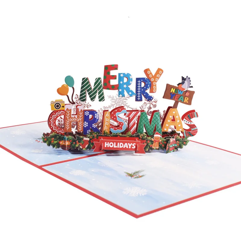 New Creative Amazon Cross-Border3DStereoscopic Greeting Cards Holiday Greetings Handmade Card Color Printing Christmas Words