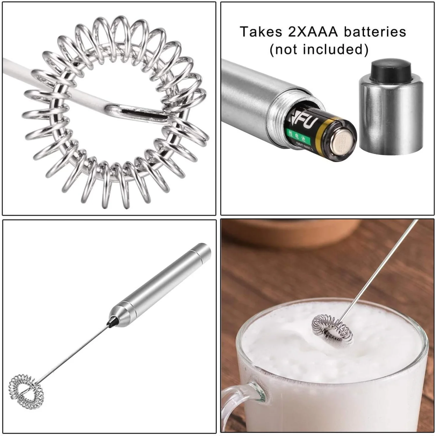 رغوة الحليب، خلاط قهوة مشروبات يعمل بالبطارية مع خفاقة من الفولاذ المقاوم للصدأ، صانع رغوة القهوة، رغوة لاتيه، كابتشينو،