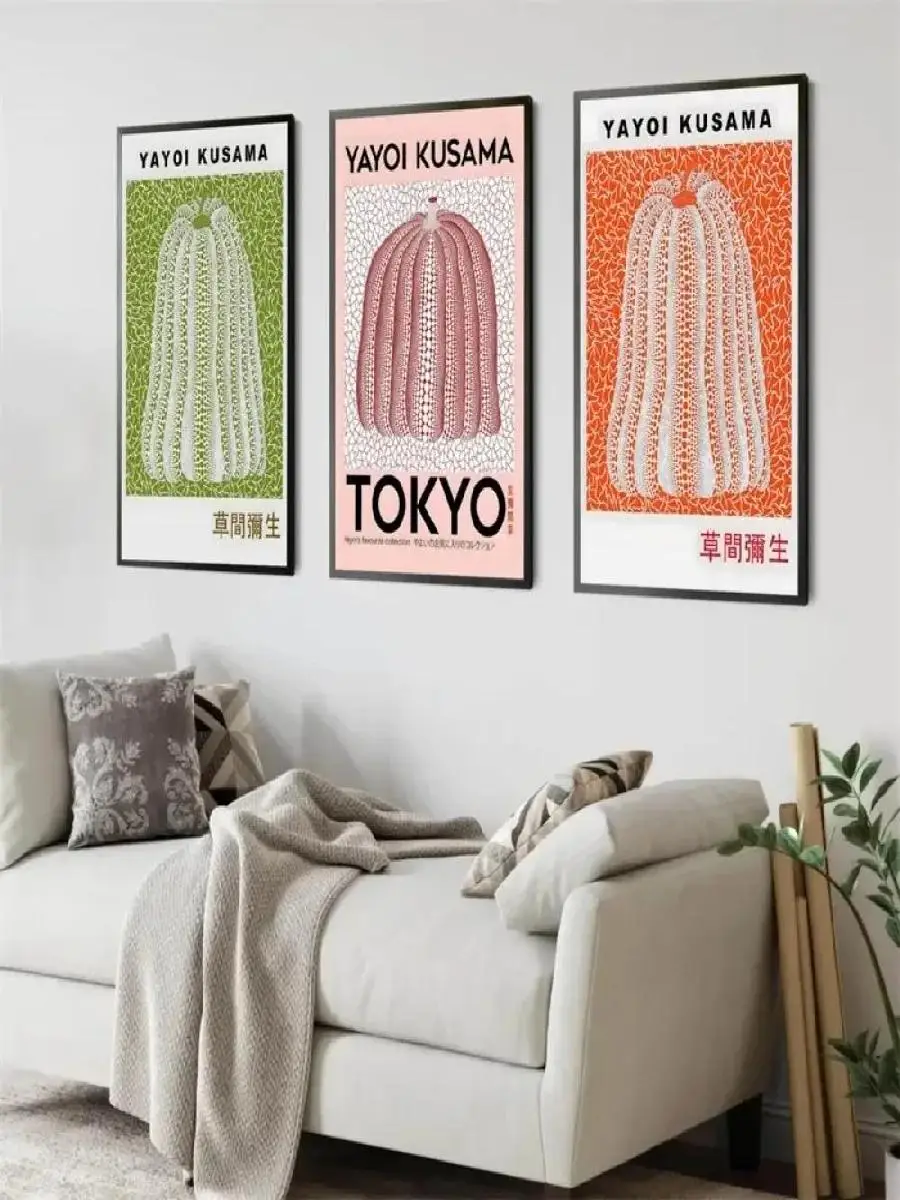 Yayoi Kusama Vintage Pumpkin Flowers Sea Mushroom Canvas Art Home Wall Decor