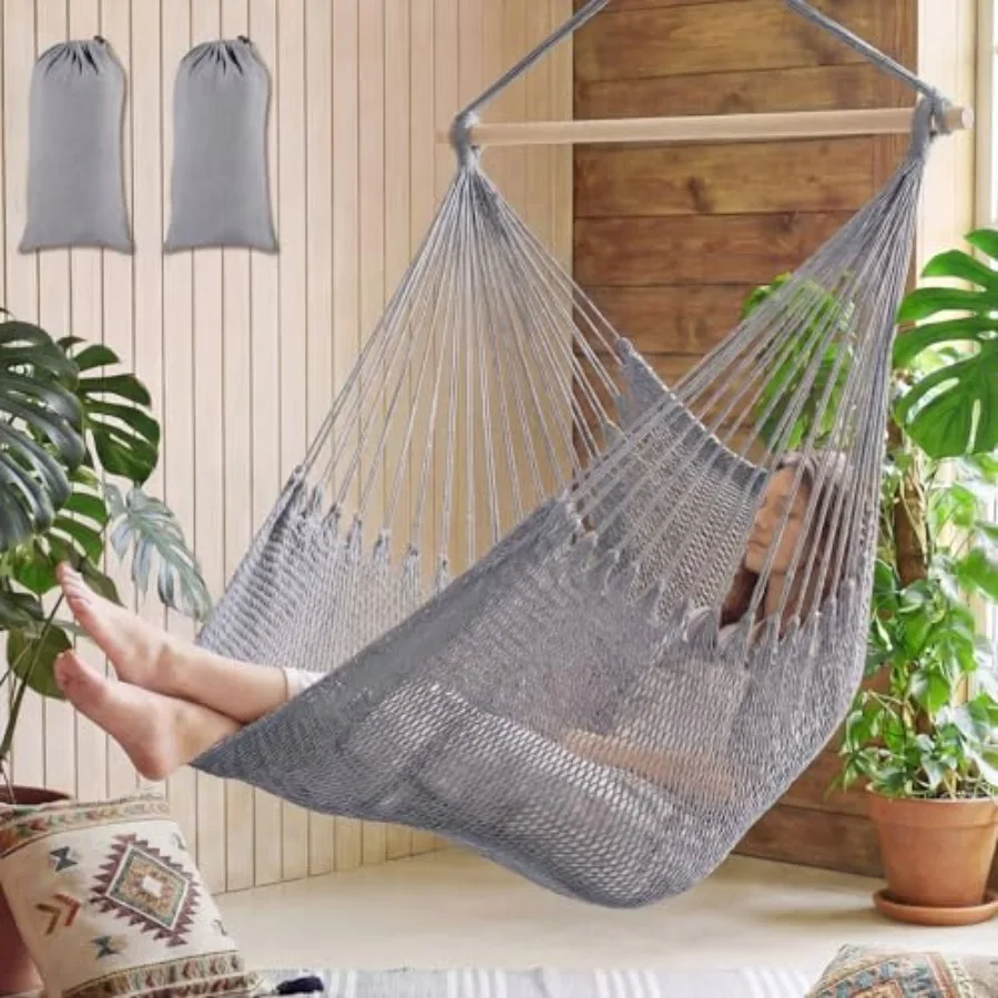 

2 Pcs Hanging Hammock Chair Boho Swing Chair Outdoor Indoor Comfy Soft Cotton Rope Weaving with 40 Inch Detachable Metal Bars f