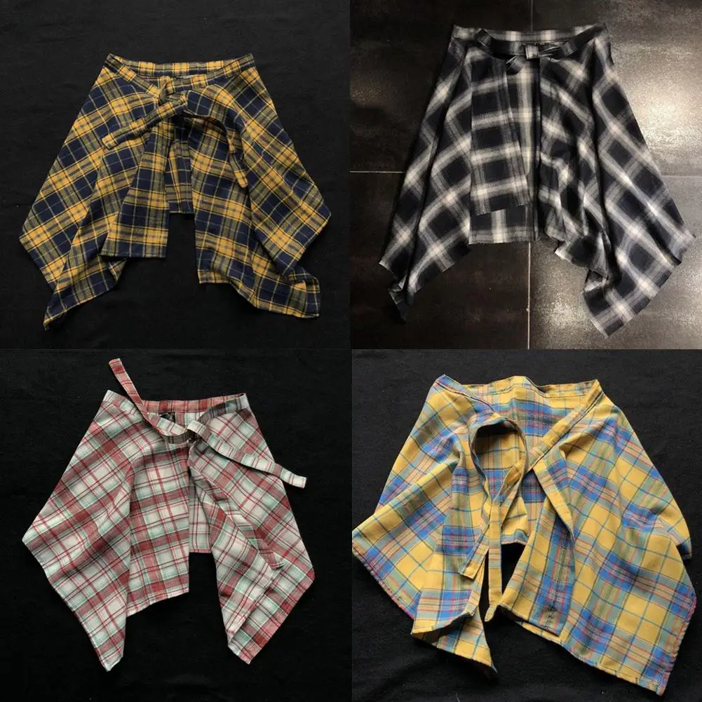 Fashion College Asymmetrical Skirt Women Summer Plaid Skirt Women Casual Students Fake Shirt Mini Skirt Female Accessories