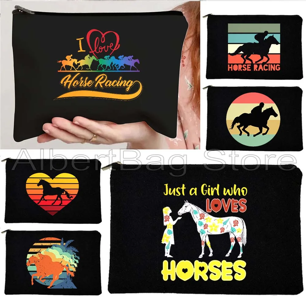 

A Girl Who Loved Horses Funny Horse Racing Equestrian Riding Cute Gifts Horse Girl Canvas Cosmetic Makeup Bag Pencil Case Pouch