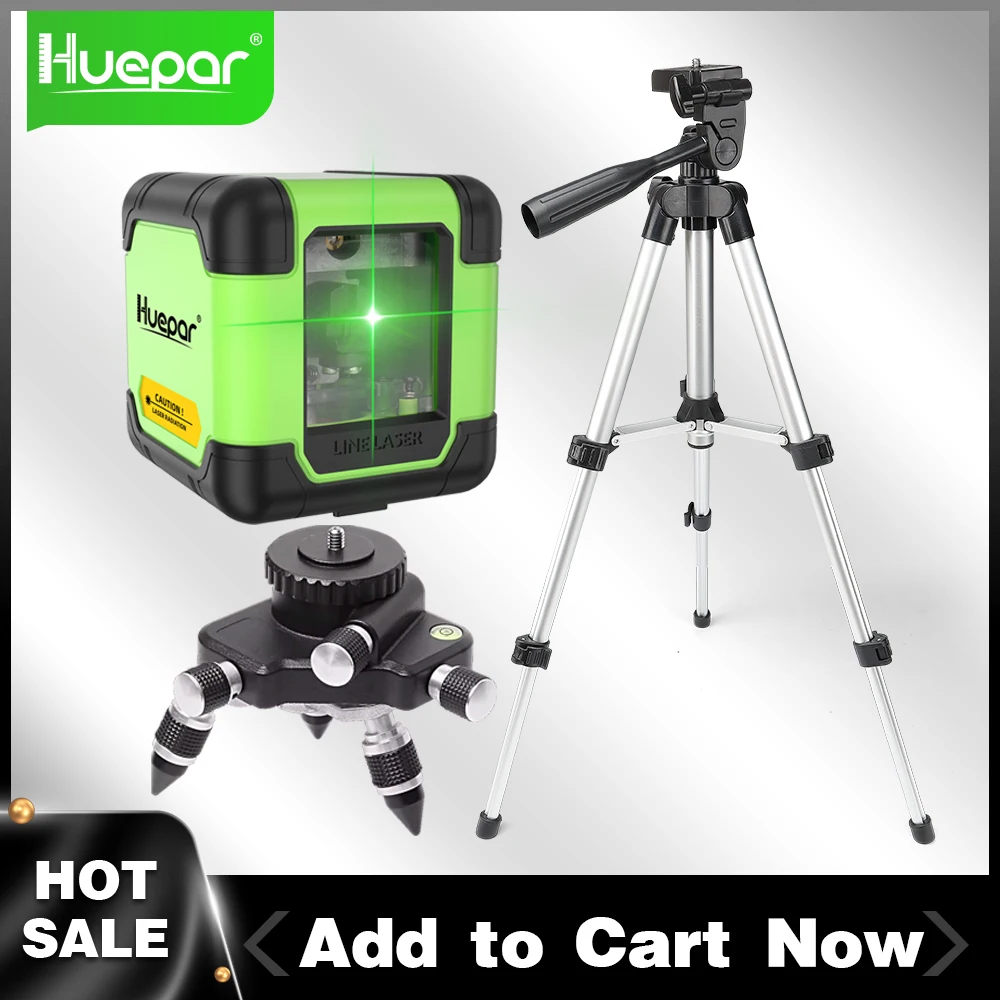 

Huepar A011G 2 Lines Green Laser Level Self-Leveling Cross Line Laser Level Tool With 360° Fine Tuning Adapter And 0.65M Tripod