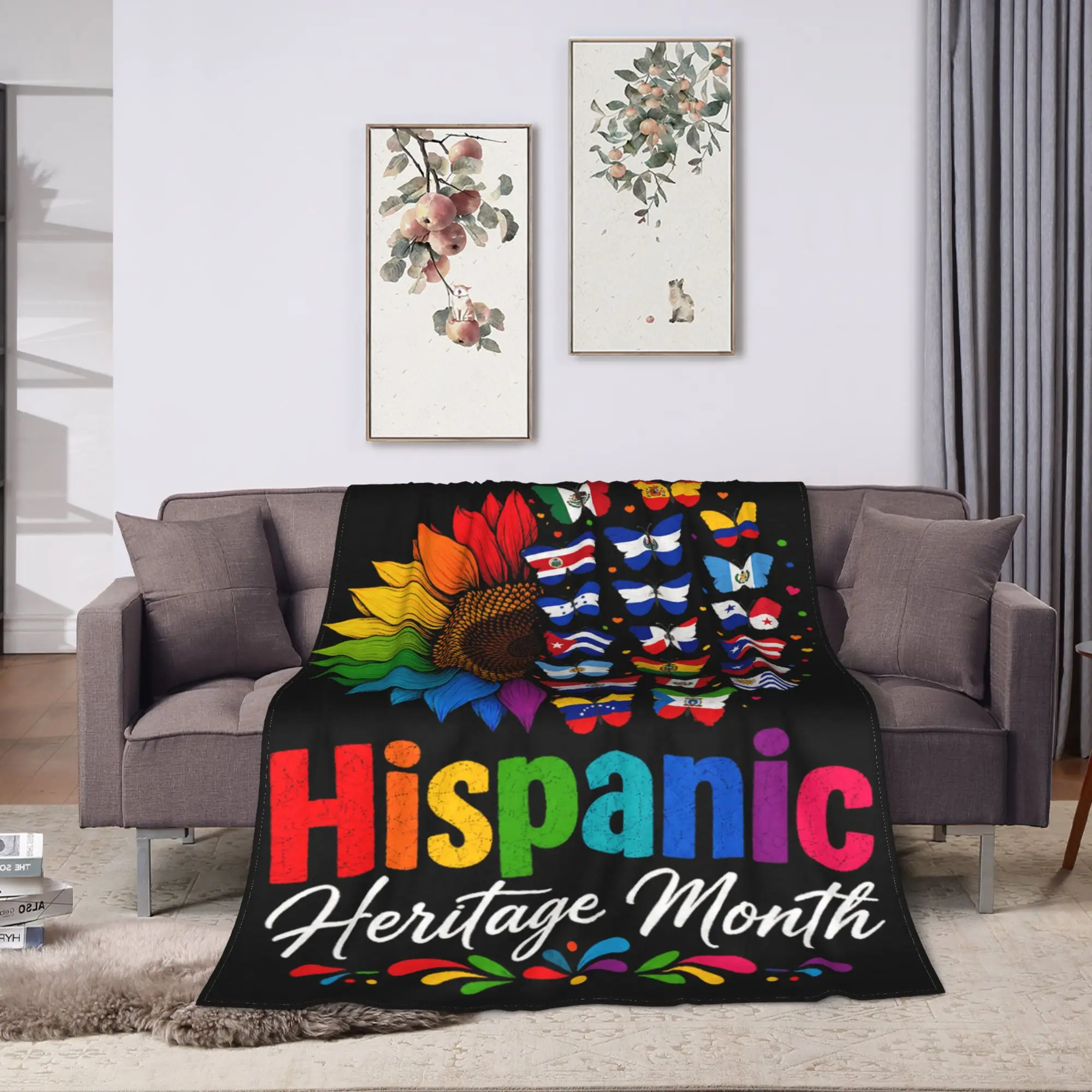Hispanic Heritage Month Sunflower Hispanic Countries Flags Throw Blanket Warm Cozy Blanket For Living Room Bedspread Bed Cover