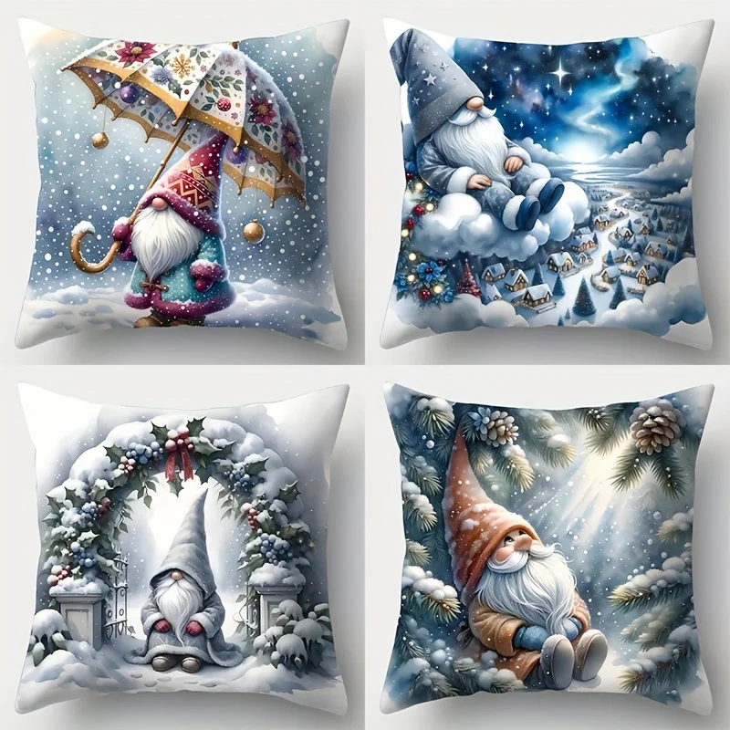 Winterzwerge-Kissenbezüge, gemütlich, festlich, zeitgenössischer Stil, dekorative Kissenbezüge, Weihnachtsschneeflocken-Dekor-Kissenbezug