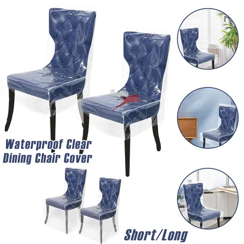 2Pcs Clear Dining Chair Cover Waterproof PVC Seat Chair Protector Short/Long Single Seat Dust Cover for Home Kitchen Bedroom