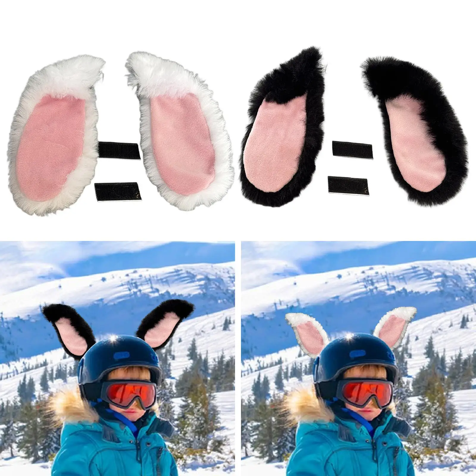 Winter Plush Bunny Ear Helmet Decor Sticky Rabbit Ears for Skateboard Bike Motorcycle Skiing Outdoor Gift
