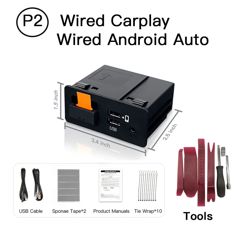 P2 Bedraad of P3 Draadloze Carplay Android auto Adapter Voor Retrofit Mazda 2 3 6 CX3 CX5 CX8 MX5 USB HUB Kit TK78669U0C 00008fz34