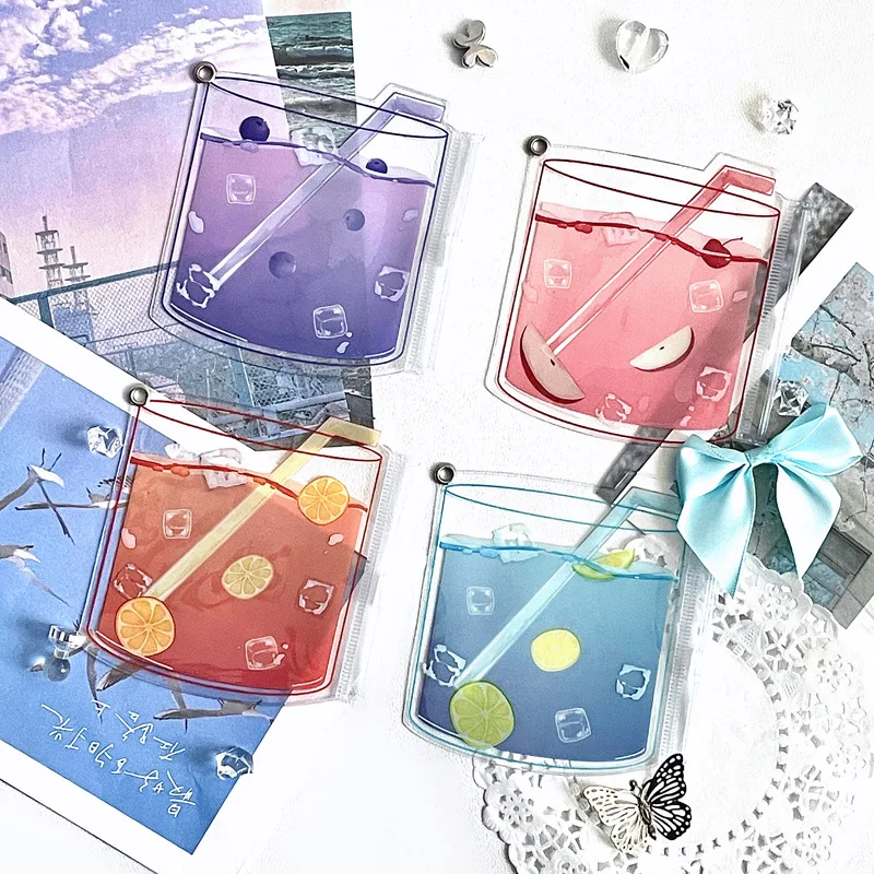 Summer Drink Series Anime Badge Clips Holder Aesthetic Display Pouch for Badge Pin CollectionStorage Bag for Kawaii Merch