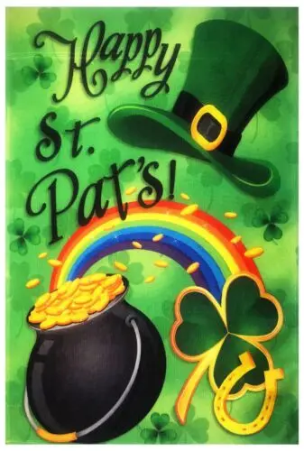 Happy St. Pat's Rainbow Shamrock Hat Gold Flag 12
