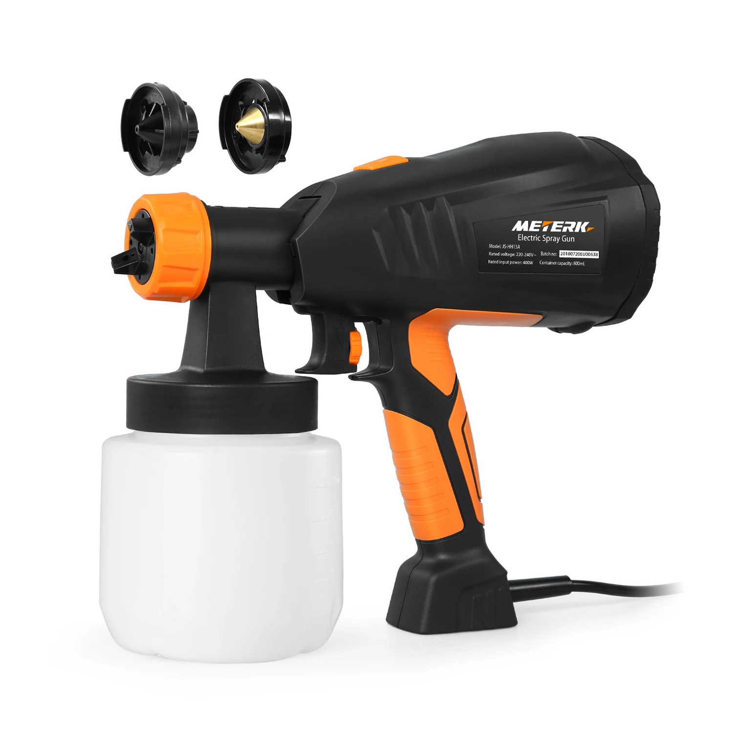 METERK 400W HVLP Electric Paint Spray Gun With 1.3mm/1.8mm/2.6mm Nozzles 800ml Paint Reservior 1/4