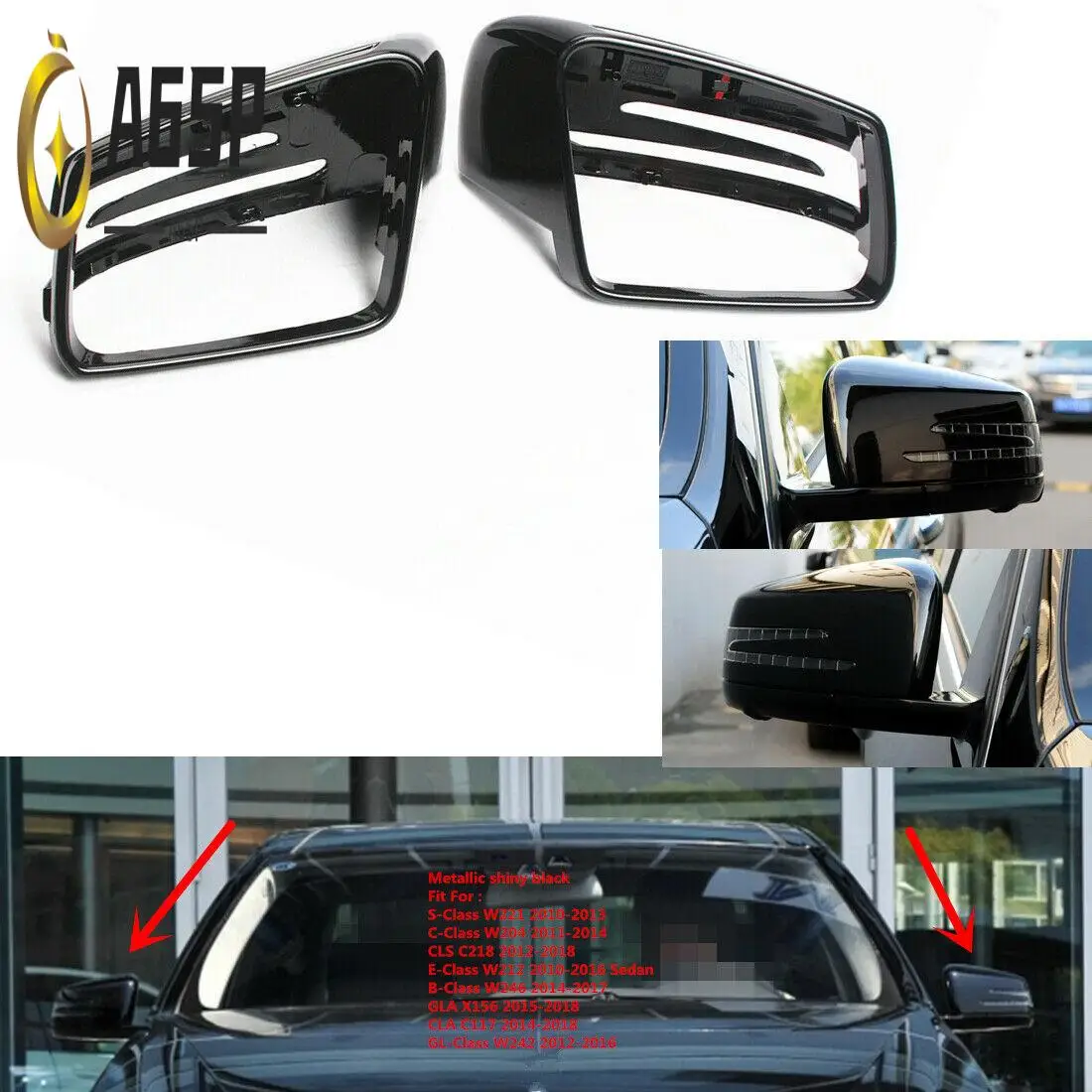 

A65P-1 Pair Door Mirror Covers Side Mirror Caps For Mercedes-BENZ C E S GL Class W204 W212 W221 CLA GLA 2009-2013 Gloss Black