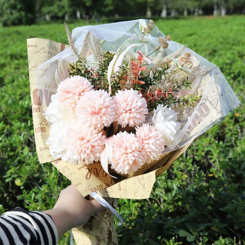 Artificial Flowers Hydrangea Pampas Grass Bouquet Wedding Home Table Decoration House Fake Flower for Vase Photography Champagne