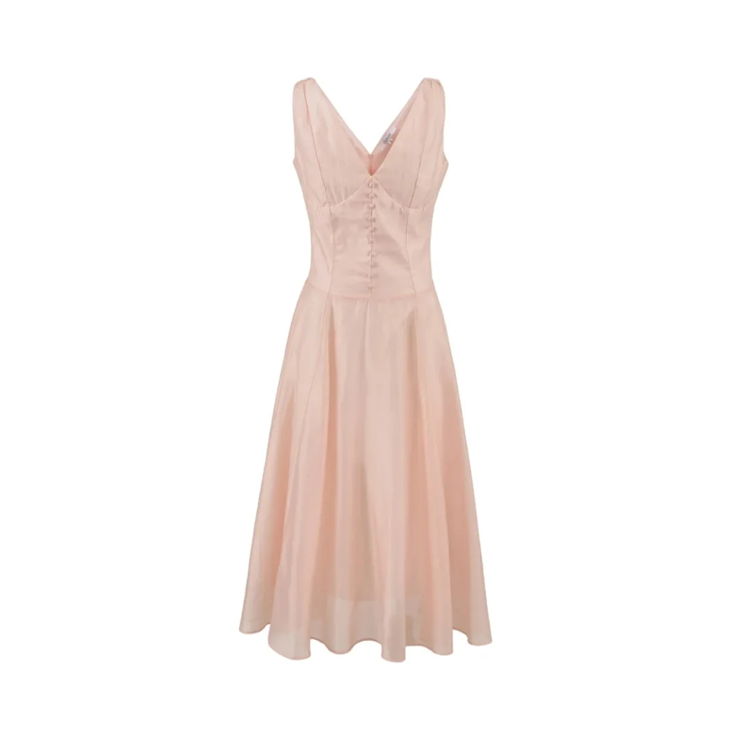 

Women Sleeveless Samira Pink Chiffon Button Midi Dress