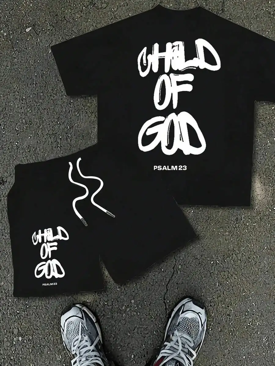 

Mens Black Loose Fit Graphic Tee Psalm 23 Streetwear Short Sleeve Crewneck