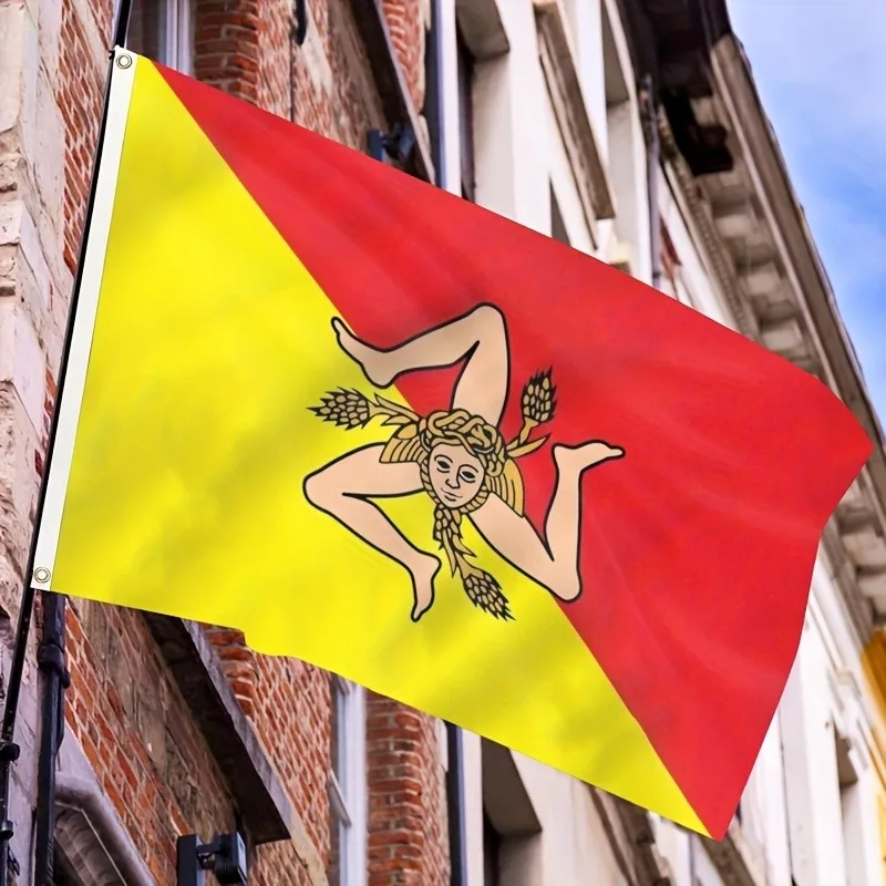 1pc Wind-Powered Sicilian Flag - Vibrant Italian Sicilian Flag with Brass 2 Grommet Bright Flag, Ideal for Outdoor Gardens Decor