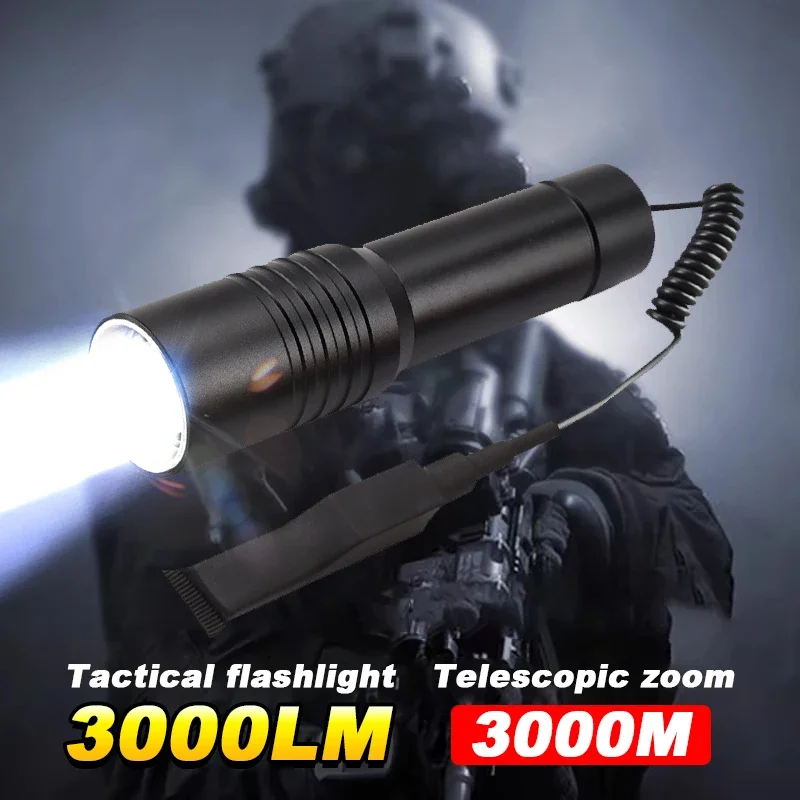 

High Lumen Tactical Flashlight Night Scout Light Telescopic Zoom 3000M Long Range USB Rechargeable Tactical Light for Hunting