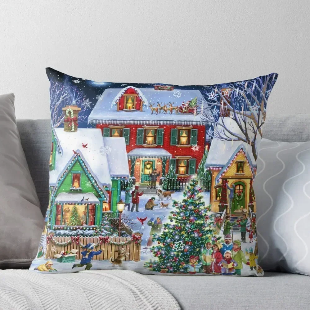 

Colorful Winter Houses Throw Pillow Embroidered Cushion Cover Sofa Decorative Covers Elastic Cover For Sofa pillow