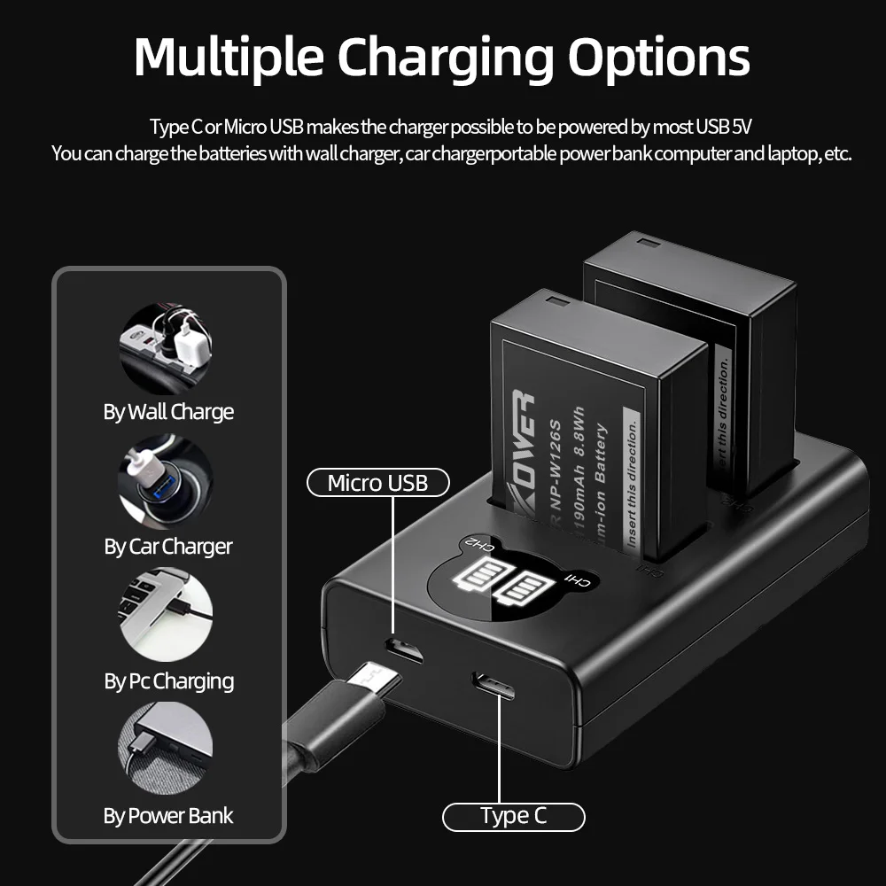 NP-W126S NP-W235 X-T100 X-S10/5 GFX100S/50S II X-A5 X-E4 المزدوج شاحن بطارية ل فوجي كاميرا X-Pro2 X100F X-T1 X-T10