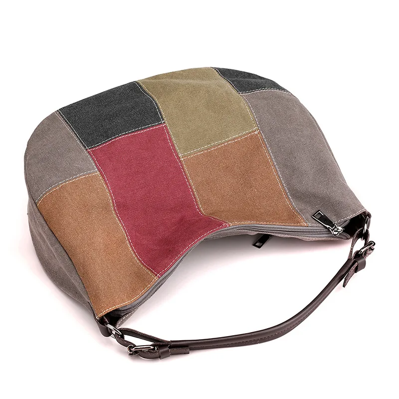 Picture 6: Retro checkered patchwork handbag, single-shoulder bag, women's large-capacity canvas color-blocking tote bag