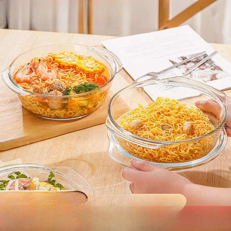 

Устойчивая к высоким температурам стеклянная миска с крышкой для супа и лапши, миска для микроволновой печи с двойным ухом для домашнего использования и Dormi