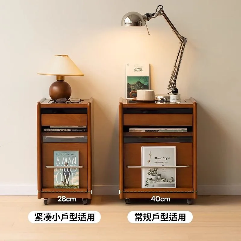 Rubber wood solid wood bedside table, retro bedroom storage cabinet, mobile storage small apartment, second-hand ultra-narrow be