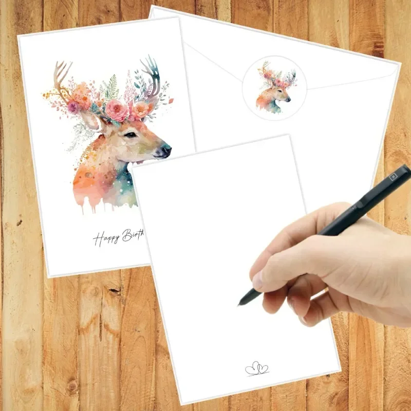 Forest Animal Blessing Greeting Card Rainbow Dot Party Supplies Decoration Birthday Gift Blessing Message Card With Envelope