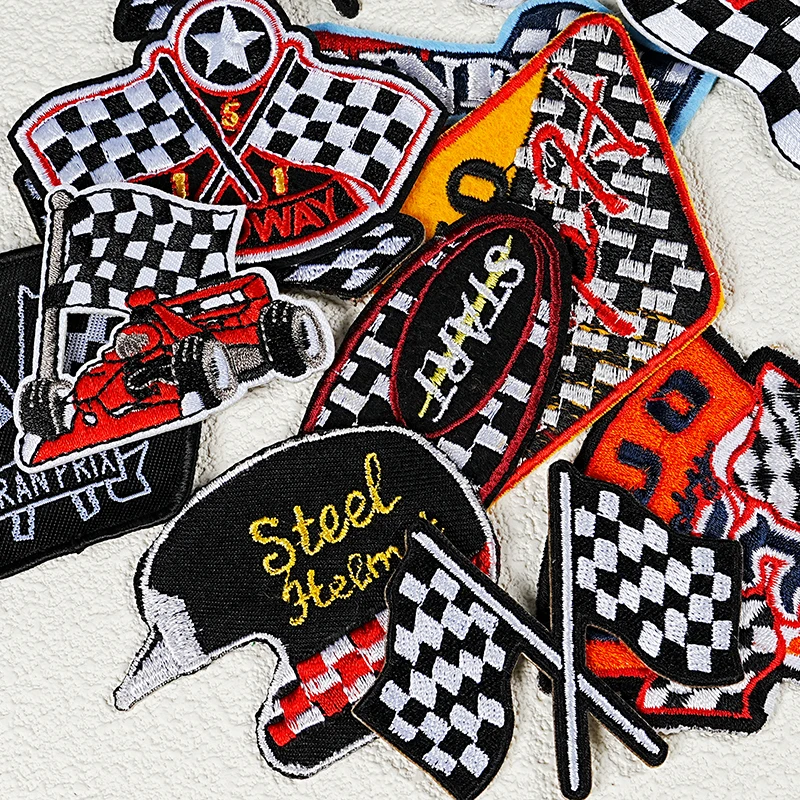 Racing badge Iron On embroidered patch Racing suit DIY decoration embroidered patch F1 Racing contact signal flag Winners patch