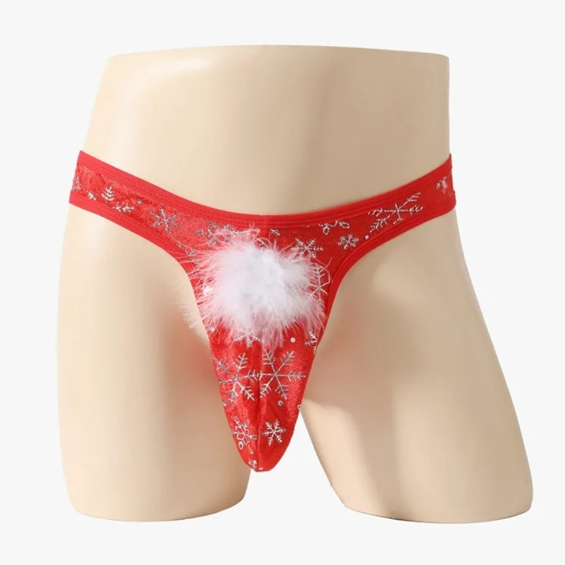 กางเกงในจีสตริงลายเกล็ดหิมะคริสต์มาส ของขวัญตลกๆ ชุดชั้นในซิสซี่ จุกจิกหลอดใส่ของในช่องอวัยวะเพศชาย