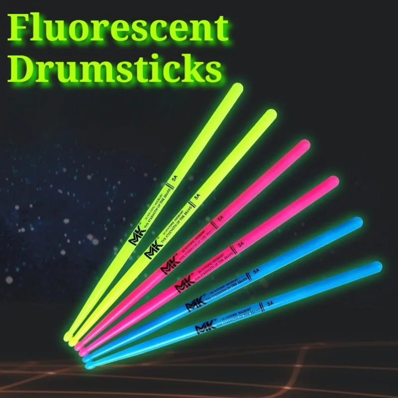 Nylon Luminous Drumsticks Wear-proof Durable Environmental Rounded Smooth Fluorescent Drumsticks Musical Instrument Accessories