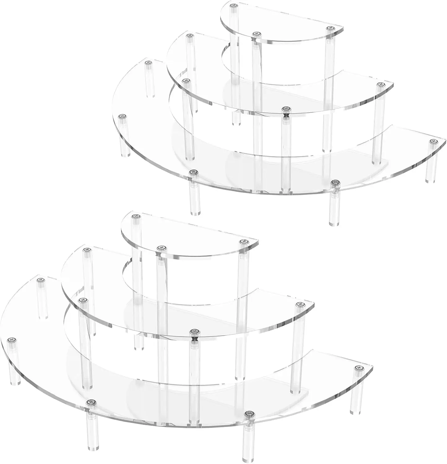 

Трехуровневые акриловые подставки-органайзеры, подставка для кексов в форме полумесяца, прозрачный органайзер для десертов, парфюмерии и коллекций - 2 штуки в упаковке