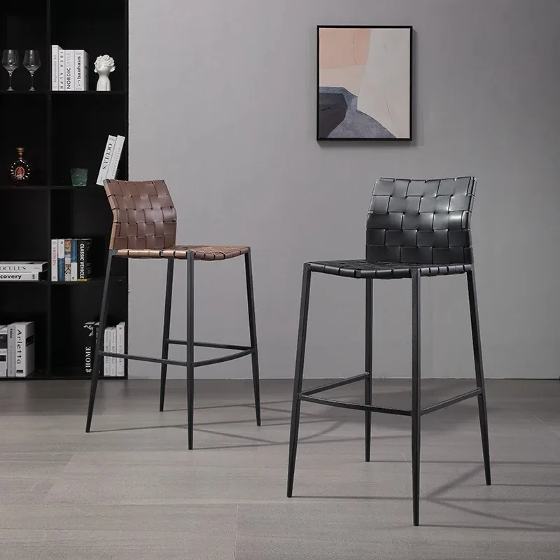 

Classic Modern Brown Bar Stools Luxury Commercial Elegant Woven Bar Stools High Island Designer Sillas Para Barra Furniture