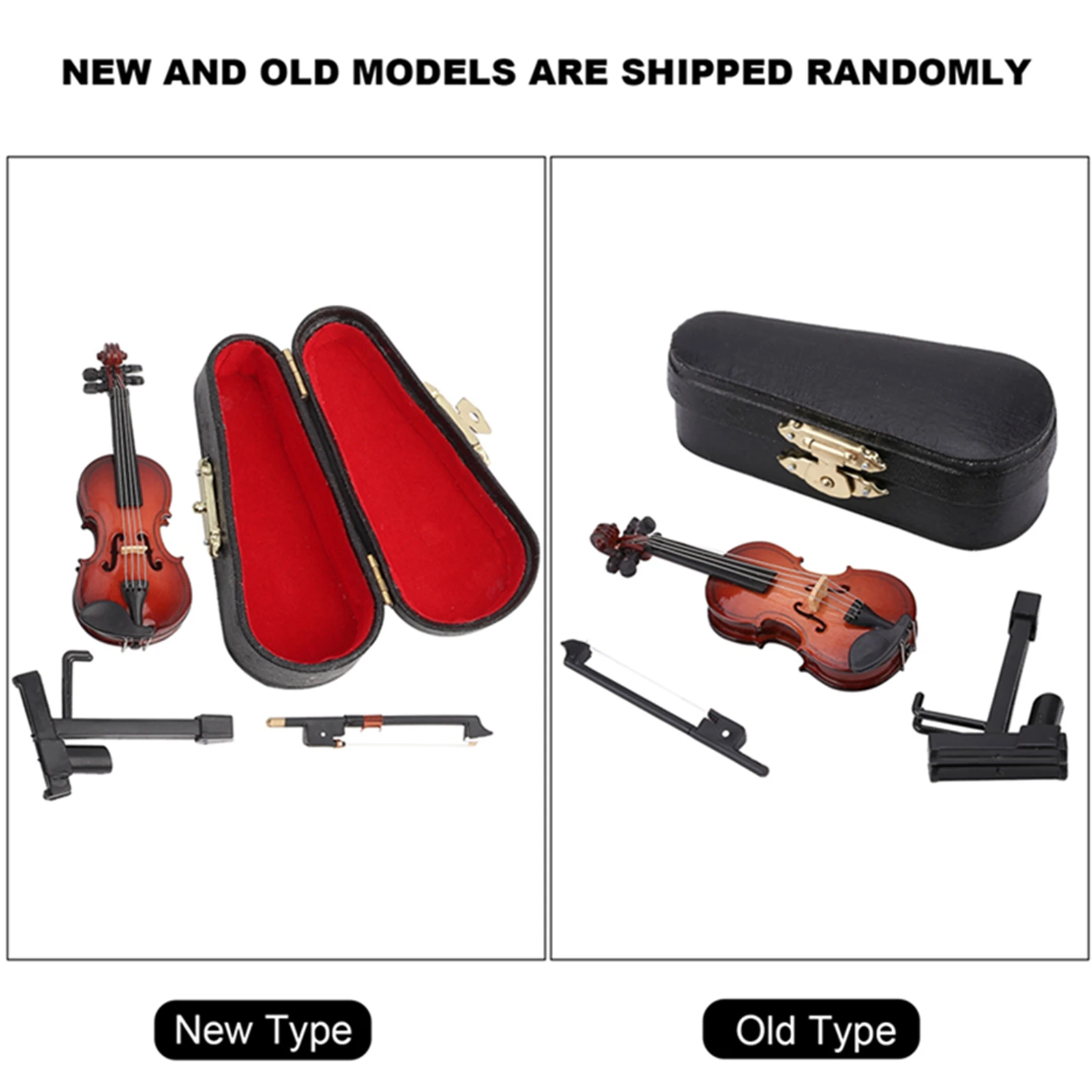 8cm Miniature Wooden Violin Model with Stand Case Mini Musical Instrument Decor Gift for Graduation Ceremony Birthday