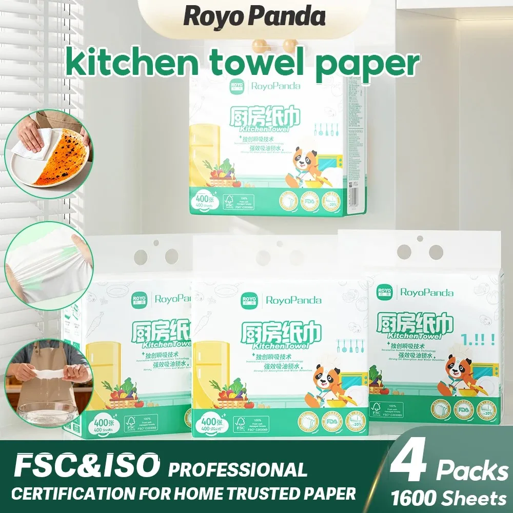 مناشف ورقية للمطبخ من RoyoPanda ماصة وناعمة وغير فلورية من لب الخيزران الأصلي مع ورق معلق معتمد من FSC #1