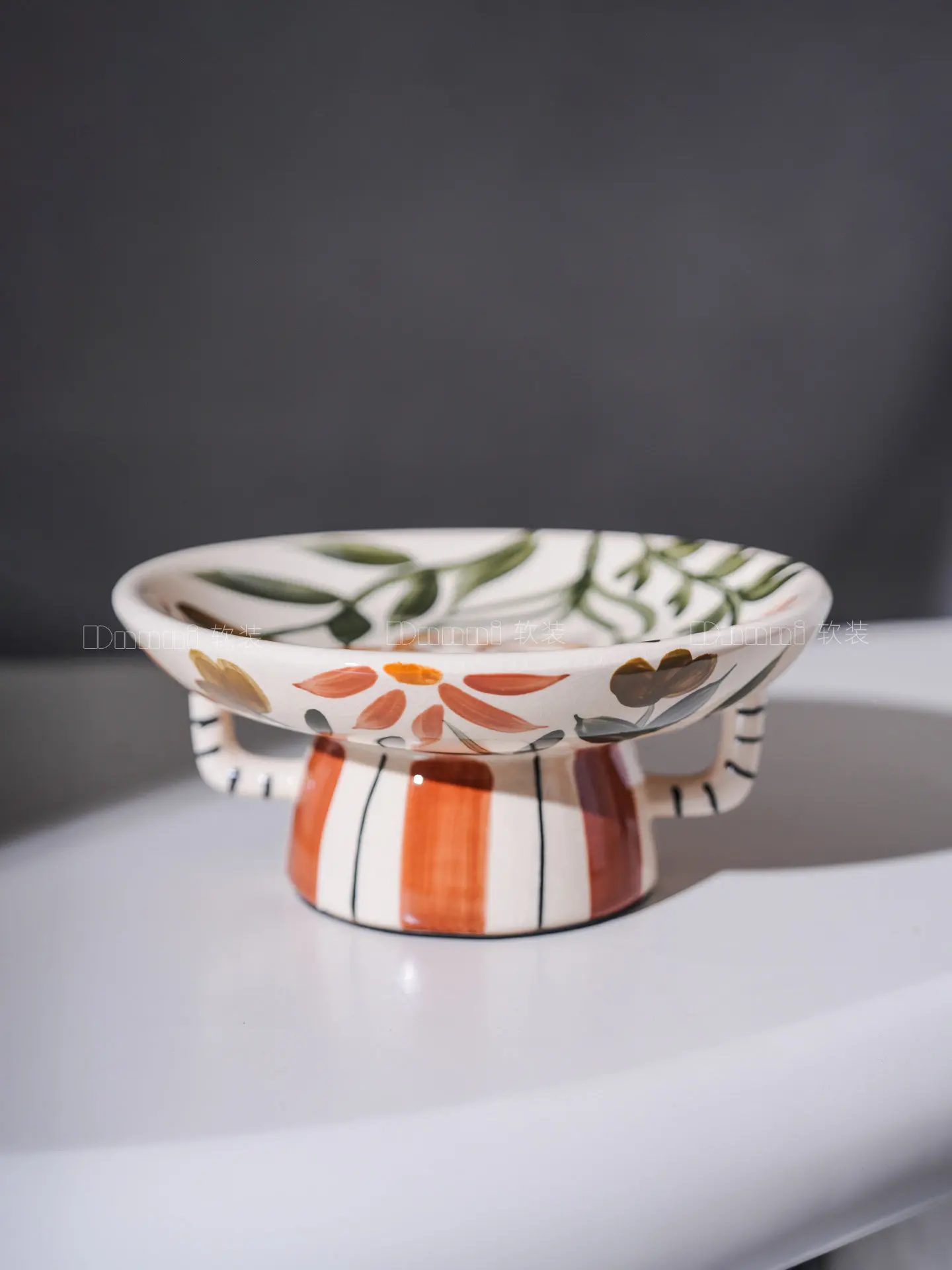 French antique striped binaural high fruit plate dining table living room coffee table desktop model room high feeling