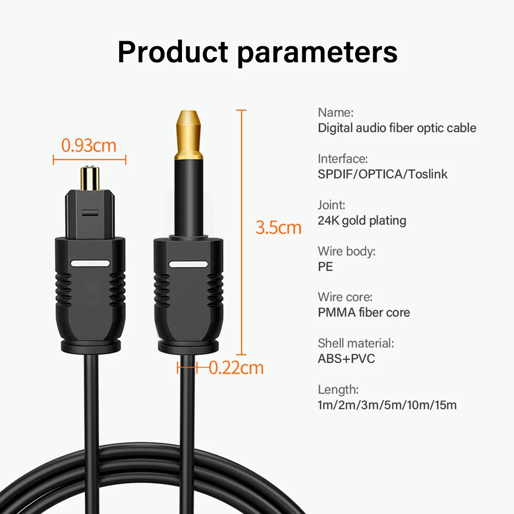 Fiber Optic Digital Audio Cable 3.5mm Optical Mini Toslink S/PDIF To Toslink OPT For PS4 TV Xbox Square To Round 0.5M 1M 1.5M 2M