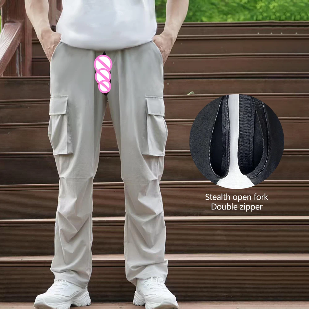 Invisible Open Crotch Outdoor Sex Sports Men's Cargo Pants Summer Slacks Man Work Pant Comfortable Breathable Fitness Hiking
