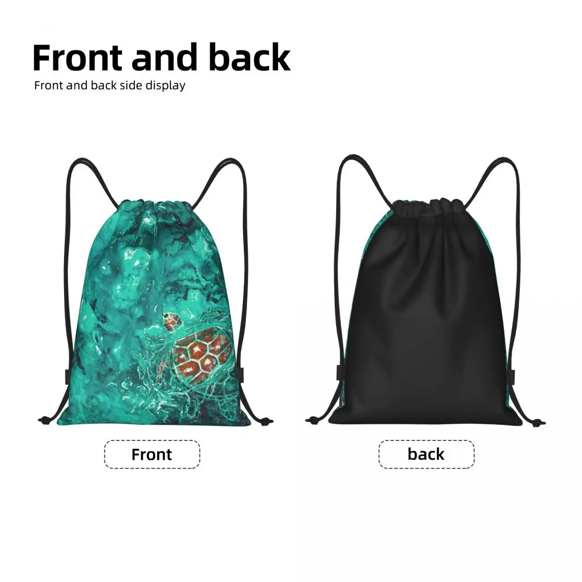 Custom Ocean Aqua Turtle Drawstring Bag Men Women Portable Gym Sports Sackpack Sea Animal Training Storage Backpacks