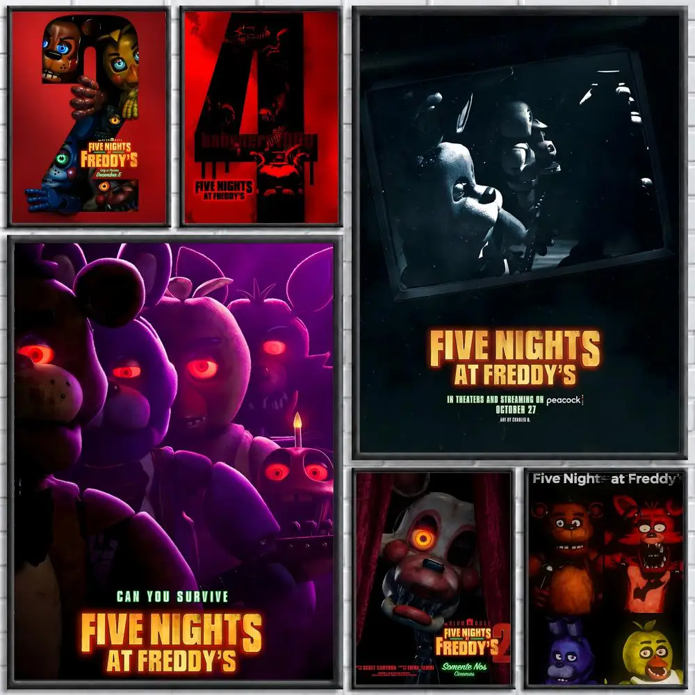 Game Fnaf Five-nights-At-Freddys Poster Self-adhesive Art Waterproof Paper Sticker Coffee House Bar Room Wall Decor